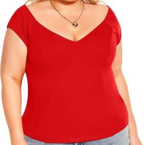 NEW City Chic Top Miss Vintage Red V-Neck Cap Sleeve Womens Size XXS 12